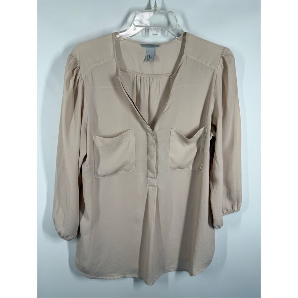 B7 H&M Women blush sheer 3/4 sleeve blouse top size 14